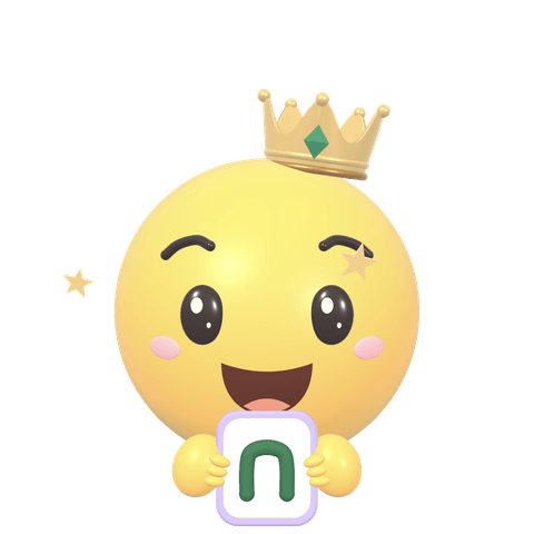 Nova, la mascotte di Nova Keyboard, con un cartello "n"