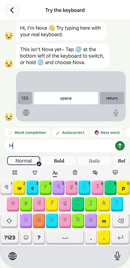 Screenshot dei font fantasia nella tastiera Nova