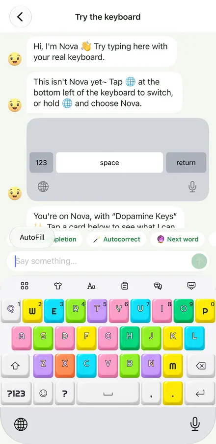 Screenshot di un tema di Nova Keyboard in uso